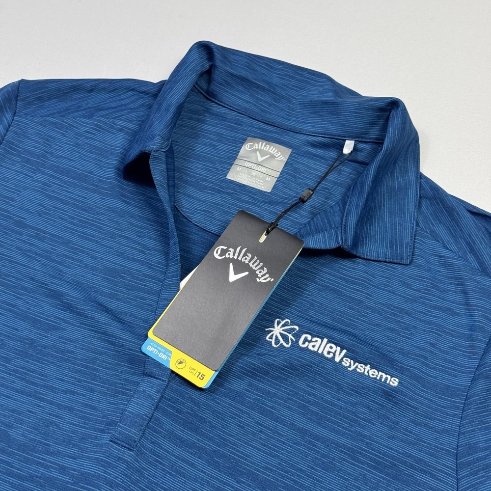 Callaway Polo Shirt Womens Medium Blue Striped Opti-Dri Calev Systems Golf